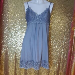 La Vie En Rose Dusty Blue Lace-Trim Chemise